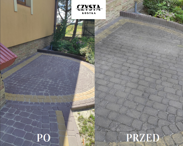 Mycie kostki brukowej Dynów Skuteczne czyszczenie i impregnacja kostki brukowej – Dynów, efekt po myciu